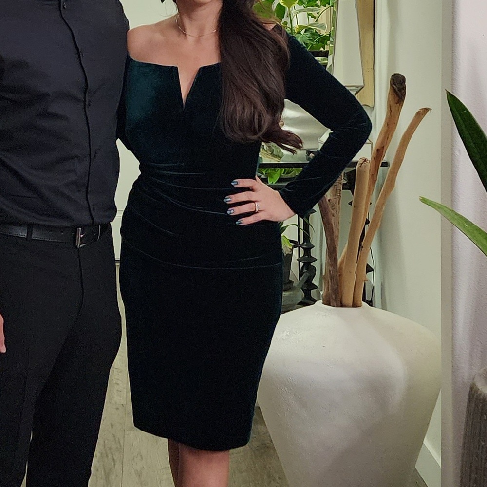 Elegant off shoulder emerald green dress